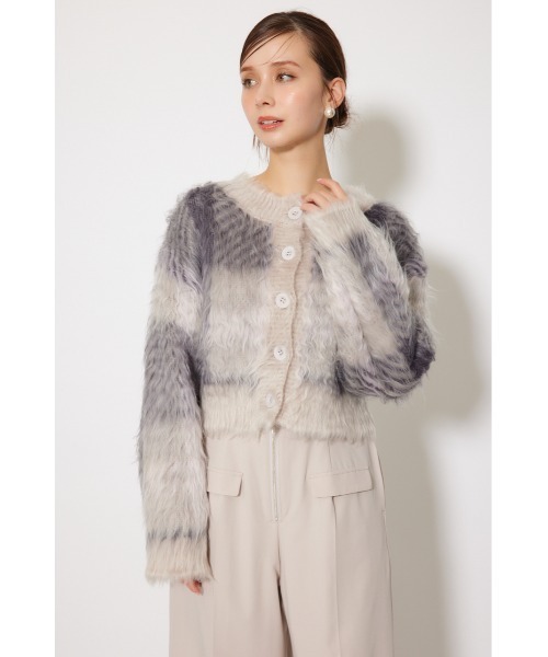 rienda（リエンダ）の「2WAYロングシャギーチェックショートニットカーディガン 秋服（カーディガン/ボレロ・レディース・ベージュ系その他/グレー系その他・FREE）」の12枚目の写真