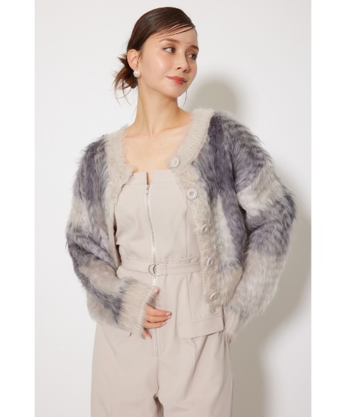 rienda（リエンダ）の「2WAYロングシャギーチェックショートニットカーディガン 秋服（カーディガン/ボレロ・レディース・ベージュ系その他/グレー系その他・FREE）」の13枚目の写真