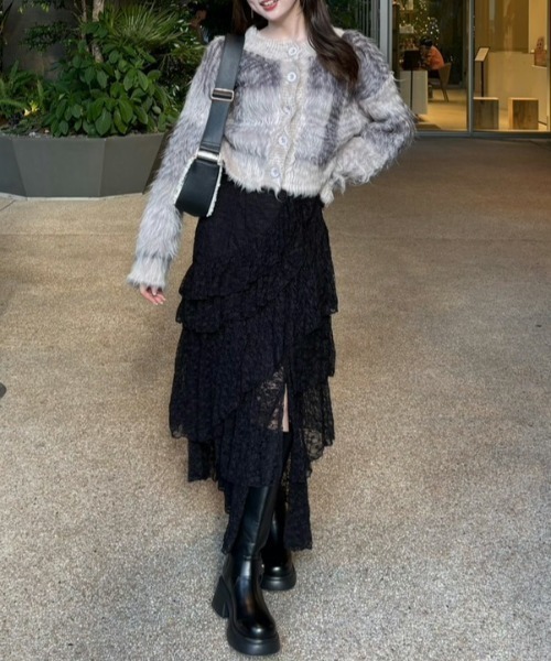 rienda（リエンダ）の「2WAYロングシャギーチェックショートニットカーディガン 秋服（カーディガン/ボレロ・レディース・ベージュ系その他/グレー系その他・FREE）」の20枚目の写真