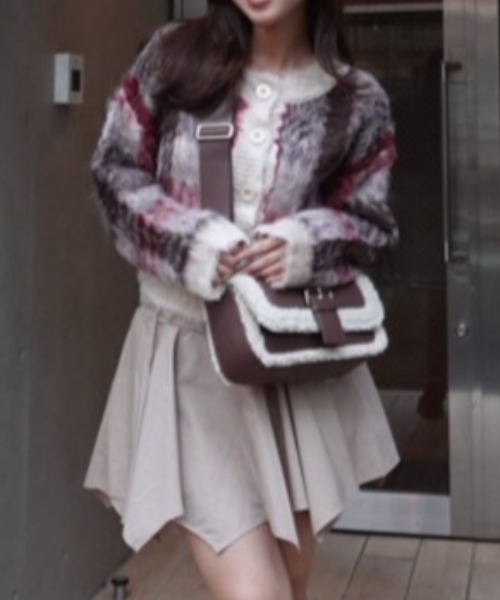 rienda（リエンダ）の「2WAYロングシャギーチェックショートニットカーディガン 秋服（カーディガン/ボレロ・レディース・ベージュ系その他/グレー系その他・FREE）」の22枚目の写真