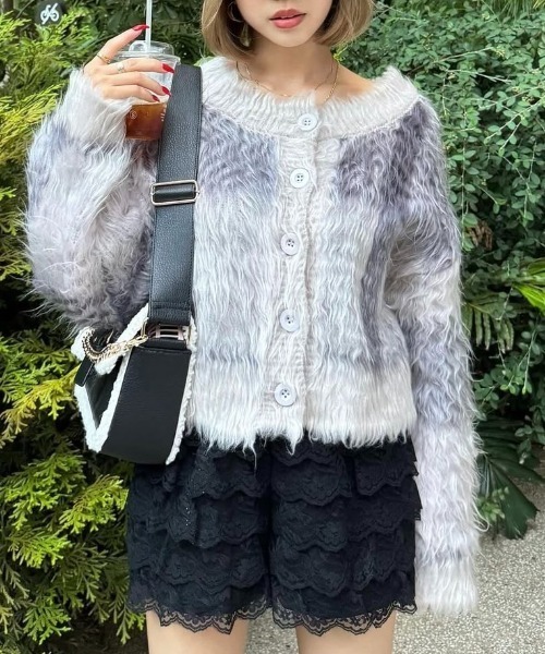 rienda ニット カーディガン 2WAYペプラムジャガードニット