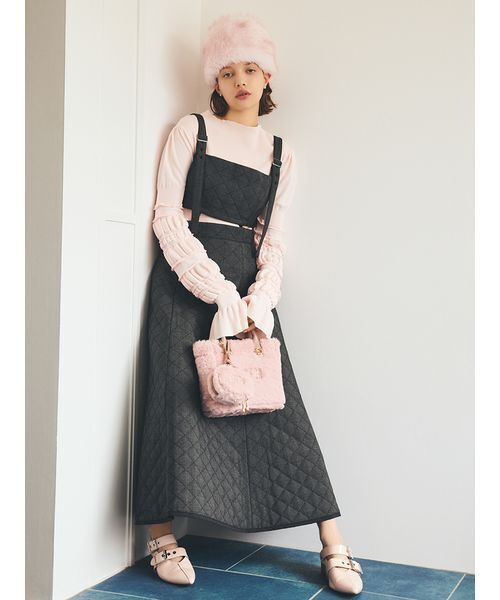 FURFUR(ファーファー)の「イレギュラーリブスリーブニットトップス(ニット/セーター・レディース・ピンク/ブラック/ホワイト・F)」の5枚目の写真