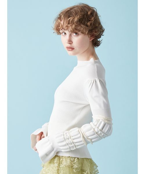 FURFUR(ファーファー)の「イレギュラーリブスリーブニットトップス(ニット/セーター・レディース・ピンク/ブラック/ホワイト・F)」の8枚目の写真