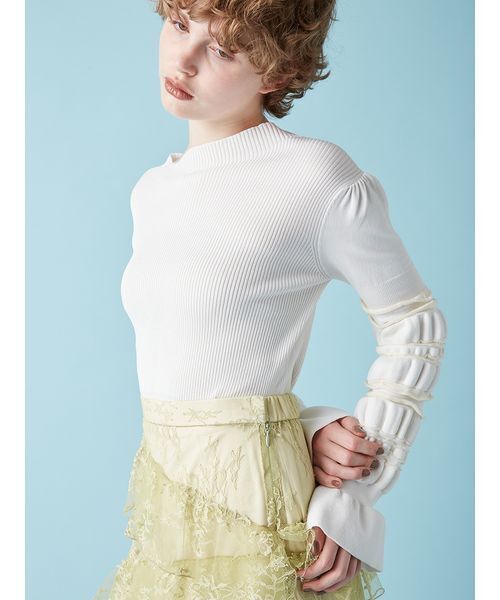 FURFUR(ファーファー)の「イレギュラーリブスリーブニットトップス(ニット/セーター・レディース・ピンク/ブラック/ホワイト・F)」の9枚目の写真