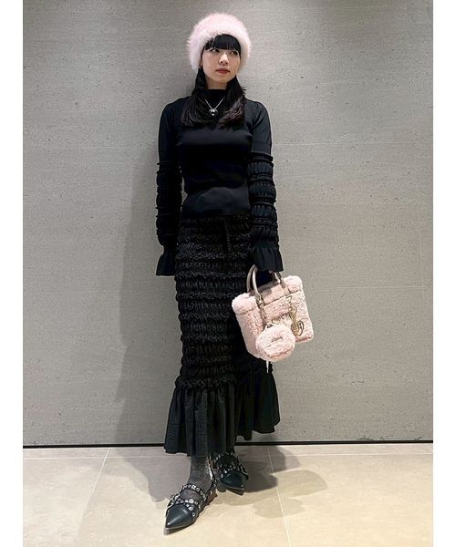 FURFUR(ファーファー)の「イレギュラーリブスリーブニットトップス(ニット/セーター・レディース・ピンク/ブラック/ホワイト・F)」の11枚目の写真