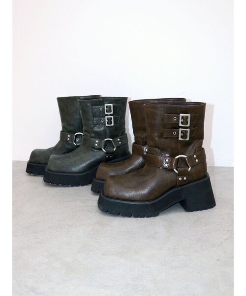 セール】プラットフォームショートエンジニアブーツ 厚底 靴（ブーツ