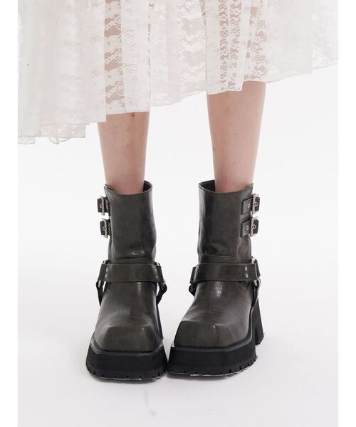 セール】プラットフォームショートエンジニアブーツ 厚底 靴（ブーツ