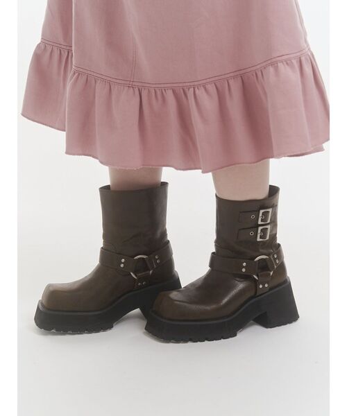 セール】プラットフォームショートエンジニアブーツ 厚底 靴（ブーツ