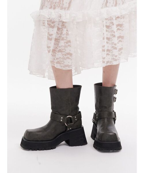 jouetie❤️プラットフォームショートエンジニアブーツ❤️ブラック セール】プラットフォームショートエンジニアブーツ 厚底 靴（ブーツ