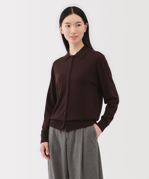 無印良品(ムジルシリョウヒン)の「婦人 洗えるウールハイゲージポロカーディガン(カーディガン/ボレロ・レディース・ダークブラウン/オートミール/ブラック・XL/L/M/S)」の2枚目の写真