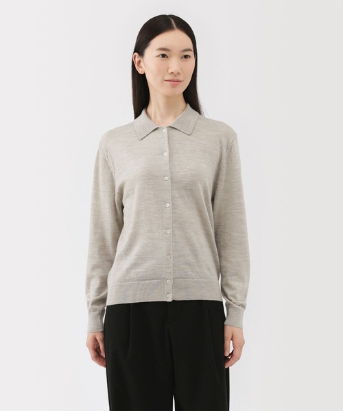 無印良品(ムジルシリョウヒン)の「婦人 洗えるウールハイゲージポロカーディガン(カーディガン/ボレロ・レディース・ダークブラウン/オートミール/ブラック・XL/L/M/S)」の3枚目の写真