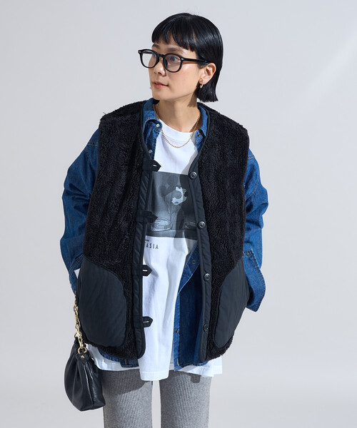 コットンナイロン ツイル リバーシブル ボアベスト（ベスト