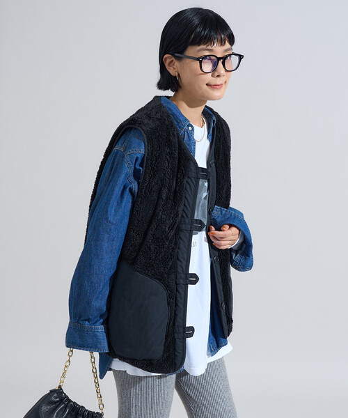 セール】コットンナイロン ツイル リバーシブル ボアベスト