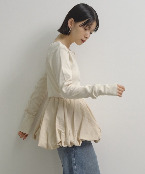 Shelly island（シェリーアイランド）の「ドッキングバルーンロンTEE（Tシャツ/カットソー・レディース・ブラック/ブラウン/ベージュ・FREE）」の2枚目の写真