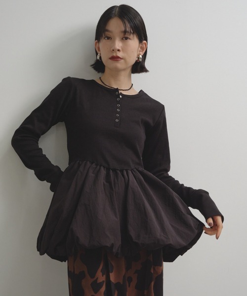 Shelly island（シェリーアイランド）の「ドッキングバルーンロンTEE（Tシャツ/カットソー・レディース・ブラック/ブラウン/ベージュ・FREE）」の5枚目の写真