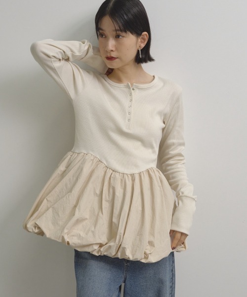 Shelly island（シェリーアイランド）の「ドッキングバルーンロンTEE（Tシャツ/カットソー・レディース・ブラック/ブラウン/ベージュ・FREE）」の22枚目の写真