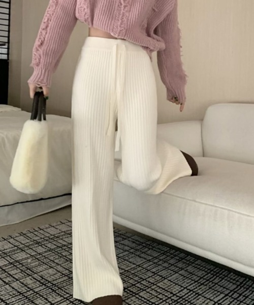 cammie(キャミー)の「リブワイドパンツ(その他パンツ・レディース・ベージュ/グレー/オフホワイト/ブラック・F)」の3枚目の写真