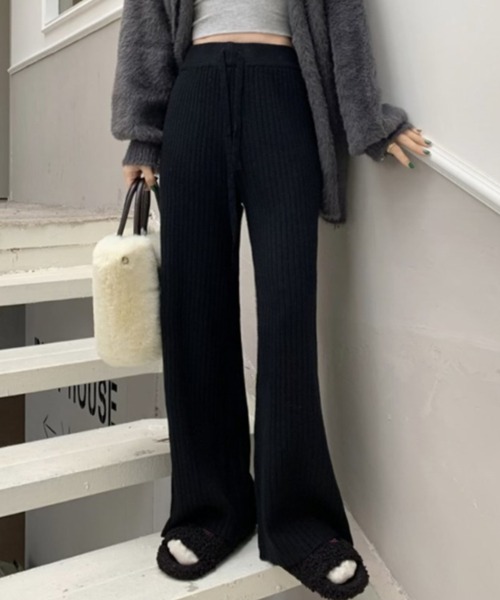 cammie(キャミー)の「リブワイドパンツ(その他パンツ・レディース・ベージュ/グレー/オフホワイト/ブラック・F)」の9枚目の写真