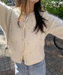 シャギーニット ビジューカーディガン