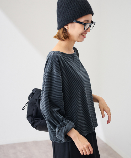 FRAMeWORK(フレームワーク)の「ベロアボーダープルオーバー(Tシャツ/カットソー・レディース・ブラウン/ネイビー/グリーン・FREE)」の6枚目の写真