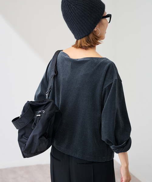 FRAMeWORK(フレームワーク)の「ベロアボーダープルオーバー(Tシャツ/カットソー・レディース・ブラウン/ネイビー/グリーン・FREE)」の7枚目の写真