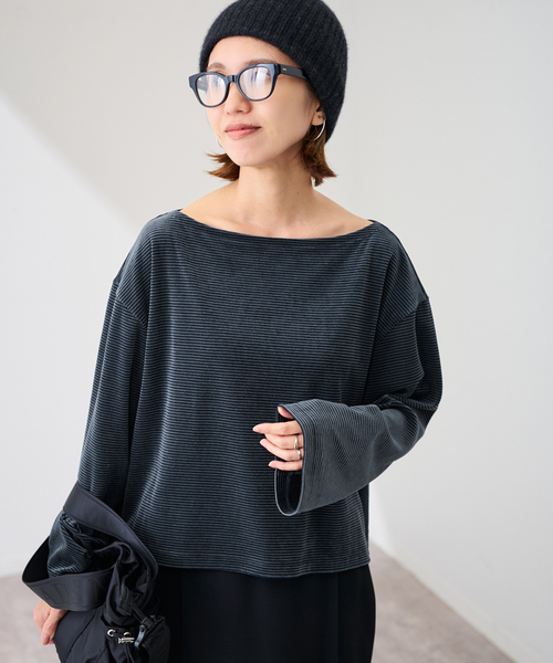 FRAMeWORK(フレームワーク)の「ベロアボーダープルオーバー(Tシャツ/カットソー・レディース・ブラウン/ネイビー/グリーン・FREE)」の8枚目の写真