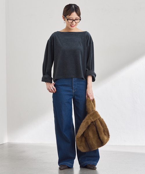 FRAMeWORK(フレームワーク)の「ベロアボーダープルオーバー(Tシャツ/カットソー・レディース・ブラウン/ネイビー/グリーン・FREE)」の14枚目の写真