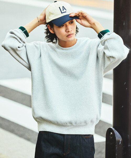 セール】スウェットライク クルーネックニット 裏配色デザイン（ニット