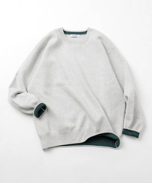 セール】スウェットライク クルーネックニット 裏配色デザイン（ニット