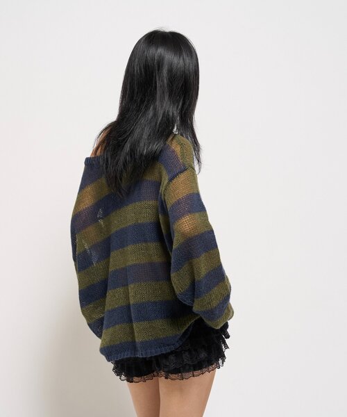 WHO'S WHO gallery（フーズフーギャラリー）の「ワイドボーダーメッシュニット（ニット/セーター・レディース・グリーン/アイボリー/チャコールグレー・FREE）」の20枚目の写真