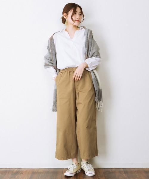 MARAI(マーライ)の「ツイルウエストゴムワイドパンツ(その他パンツ・レディース・ベージュ/カーキ/ブラック・L/M/4L/LL/3L)」の2枚目の写真