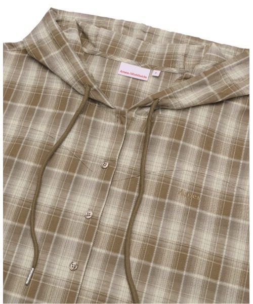 AMESWORLDWIDE(アメスワールドワイド)の「A'GEM/9 × .kom『AMES WORLDWIDE/アメスワールドワイド』Check Hooded Shirt/チェックフードシャツ(シャツ/ブラウス・レディース・ブルー/ブラウン・FREE)」の16枚目の写真