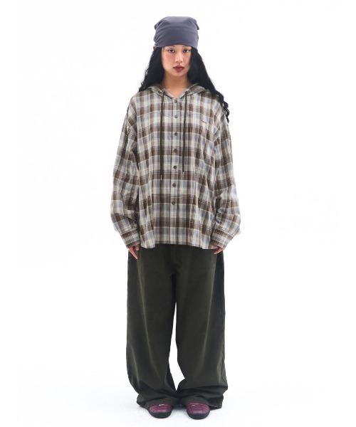 AMESWORLDWIDE(アメスワールドワイド)の「A'GEM/9 × .kom『AMES WORLDWIDE/アメスワールドワイド』Check Hooded Shirt/チェックフードシャツ(シャツ/ブラウス・レディース・ブルー/ブラウン・FREE)」の19枚目の写真