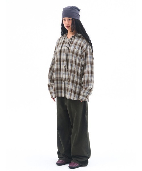 AMESWORLDWIDE(アメスワールドワイド)の「A'GEM/9 × .kom『AMES WORLDWIDE/アメスワールドワイド』Check Hooded Shirt/チェックフードシャツ(シャツ/ブラウス・レディース・ブルー/ブラウン・FREE)」の20枚目の写真