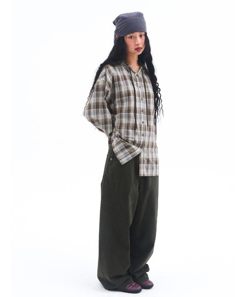 AMESWORLDWIDE(アメスワールドワイド)の「A'GEM/9 × .kom『AMES WORLDWIDE/アメスワールドワイド』Check Hooded Shirt/チェックフードシャツ(シャツ/ブラウス・レディース・ブルー/ブラウン・FREE)」の21枚目の写真