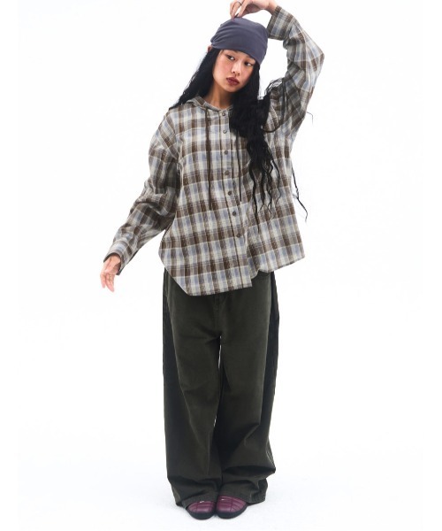 AMESWORLDWIDE(アメスワールドワイド)の「A'GEM/9 × .kom『AMES WORLDWIDE/アメスワールドワイド』Check Hooded Shirt/チェックフードシャツ(シャツ/ブラウス・レディース・ブルー/ブラウン・FREE)」の22枚目の写真