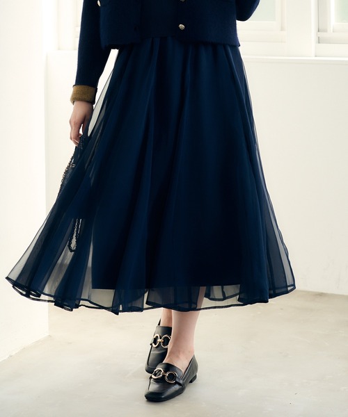 12Twelve Agenda（トゥエルブ　アジェンダ）の「シャイニーシアーボリュームスカート（スカート・レディース・ネイビー/ブルー/アイボリー・M）」の2枚目の写真