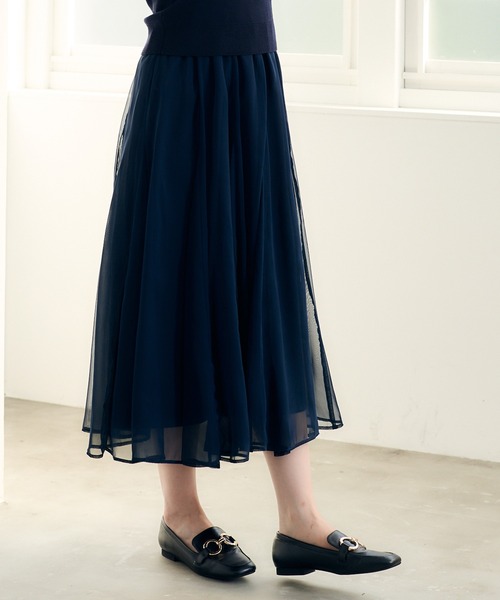 12Twelve Agenda（トゥエルブ　アジェンダ）の「シャイニーシアーボリュームスカート（スカート・レディース・ネイビー/ブルー/アイボリー・M）」の14枚目の写真