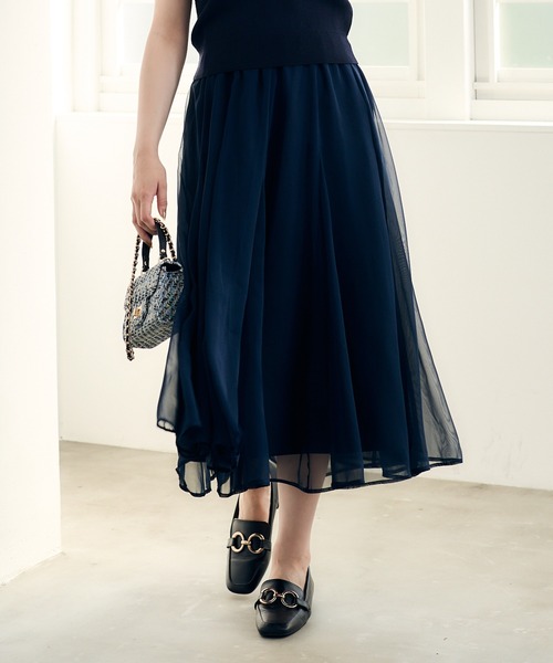12Twelve Agenda（トゥエルブ　アジェンダ）の「シャイニーシアーボリュームスカート（スカート・レディース・ネイビー/ブルー/アイボリー・M）」の15枚目の写真