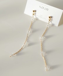 saran jewelry/4つのガラスビーズ ロングチェーン ピアス/アレルギー対応