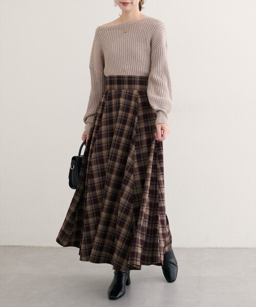 natural couture(ナチュラルクチュール)の「【WEB限定】ハイウエストサーキュラーチェックスカート(スカート・レディース・ホワイト系その他/ボルドー/ブラック系その他・MEDIUM/LARGE)」の6枚目の写真