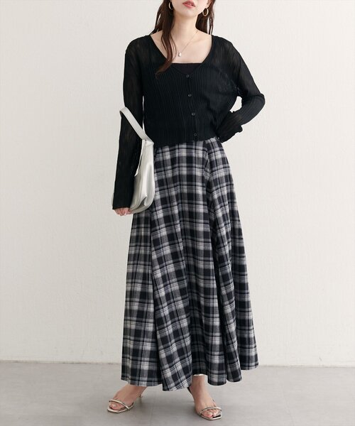 natural couture(ナチュラルクチュール)の「【WEB限定】ハイウエストサーキュラーチェックスカート(スカート・レディース・ホワイト系その他/ボルドー/ブラック系その他・MEDIUM/LARGE)」の9枚目の写真