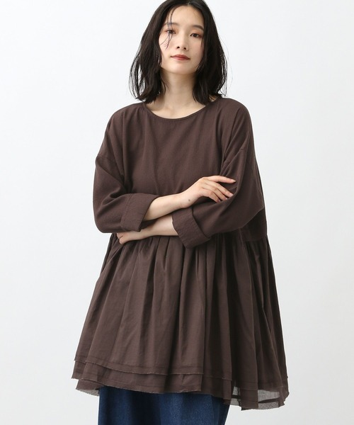 セール】《natural by clip》コットン切り替えギャザーブラウス