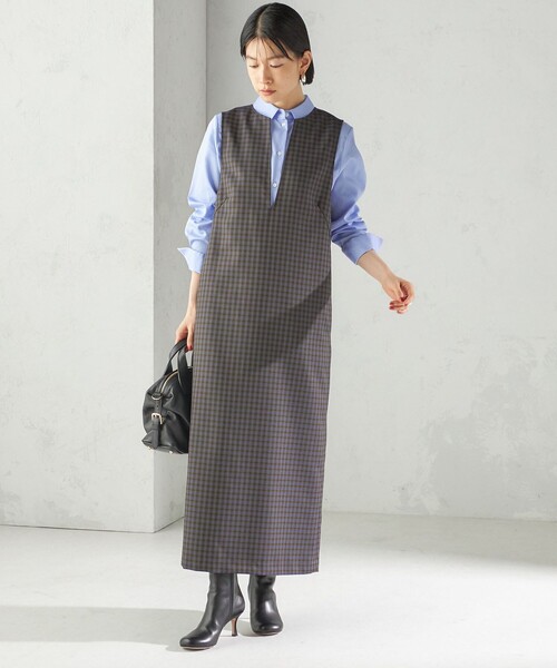 SHIPS（シップス）の「〈手洗い可能〉アジャスト ボタン チェック ジャンパー スカート（ジャンパースカート・レディース・ブラウン・36/38）」の2枚目の写真