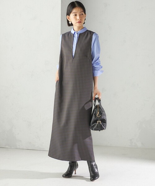 SHIPS（シップス）の「〈手洗い可能〉アジャスト ボタン チェック ジャンパー スカート（ジャンパースカート・レディース・ブラウン・36/38）」の3枚目の写真