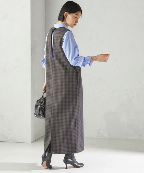 SHIPS（シップス）の「〈手洗い可能〉アジャスト ボタン チェック ジャンパー スカート（ジャンパースカート・レディース・ブラウン・36/38）」の6枚目の写真