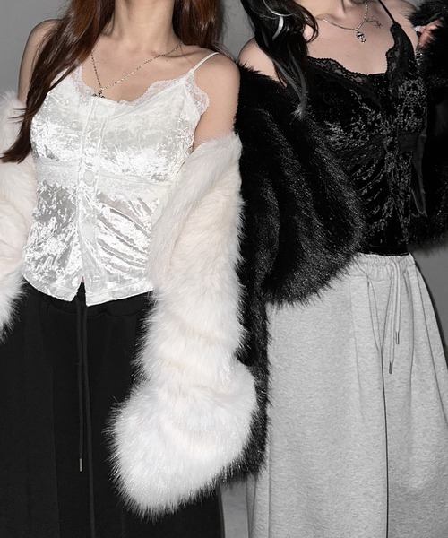 me+em select（ミームセレクト）の「【 ２color 】フロントボタンレースベロアショートキャミソール ／ front button lace velor short camisole（キャミソール・レディース・ホワイト/ブラック・FREE）」の6枚目の写真