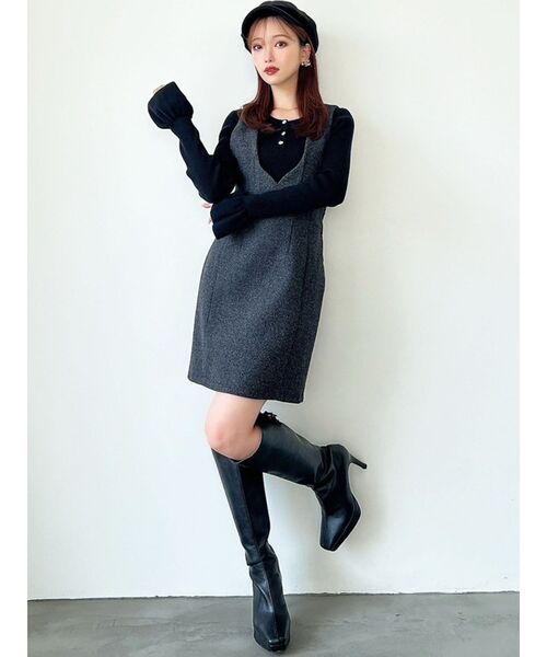 RESEXXY（リゼクシー）の「コルセットミニジャンスカ【セットアップ着用可能】（ジャンパースカート・レディース・グレー/チャコールグレー/ホワイト・FREE）」の18枚目の写真