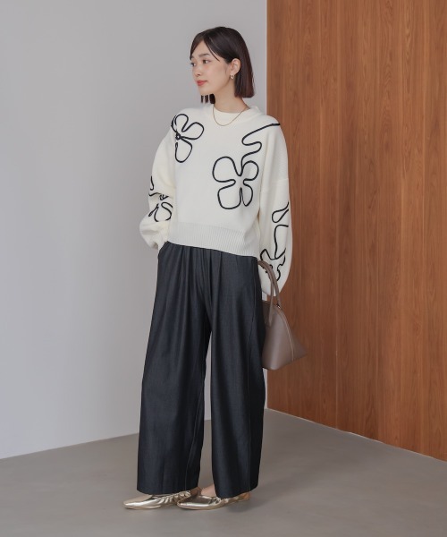 Bou Jeloud（ブージュルード）の「コード刺繍ニット（ニット/セーター・レディース・チャコールグレー/オフホワイト・38）」の4枚目の写真