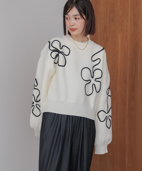 Bou Jeloud（ブージュルード）の「コード刺繍ニット（ニット/セーター・レディース・チャコールグレー/オフホワイト・38）」の5枚目の写真